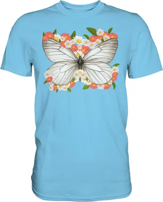 Produktbild von Frauen Blumen Schmetterling T-Shirt – Sky Blue / XL