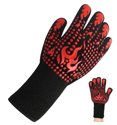 Immagine prodotto di Guanti da forno resistenti al calore fino a 800°C, guanti per forno, guanti da cucina ignifughi, antiscivolo, design a 5 dita, fodera in cotone