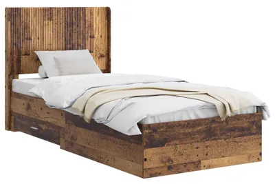 Obrázek produktu pro Rám postele s úložným prostorem a čelem z recyklovaného dřeva, 90 x 190 cm