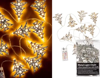 Produktbild von Metall LED Lichterkette silberne Tannenbäume 10 LEDs innen warmweiß