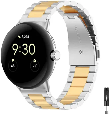 Produktbild von Stravo Premium Edelstahl Metallarmband 41 mm, passend für Google Pixel Watch 1/2/3/4, Uhrenarmband - Silber/Gold