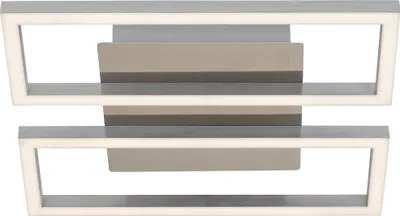 A modern LED ceiling light fixture with a silver metal frame and integrated LED lighting.