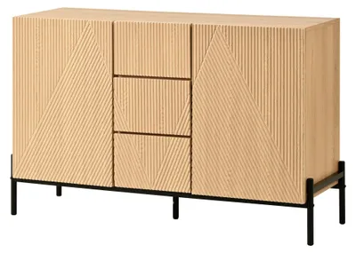 Image de Buffet contemporain effet bois naturel design géométrique 115,5x40x76cm
