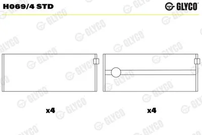 Produktbild von GLYCO Kurbelwellenlager H069/4 STD passend für MERCEDES-BENZ E-Klasse Limousine (W211) 2,263mm 19mm