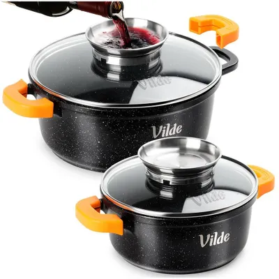 Produktbild von Vilde | Topfset - 4 teilig - Antihaftbeschichtet - Induktion - Kochtöpfe mit Deckel - 1,2 / 2,1 L