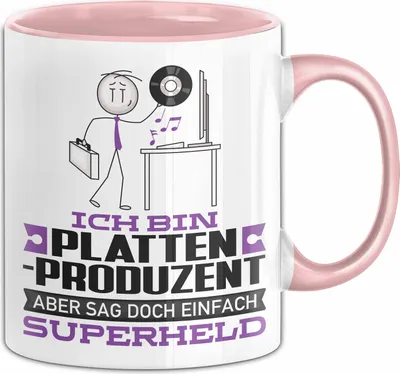 Produktbild von Plattenproduzent Geschenk Tasse Ich Bin Plattenproduzent Aber Sag Doch Einfach Superheld Lustige Geschenkdiee für Plattenproduzent Kaffee-Becher (Rosa)