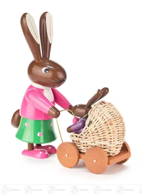 Produktbild von Ostern & Frühjahr Häsin mit Kinderwagen farbig  Breite x Höhe x Tiefe 8 cmx23,5 cmx22 cm NEU