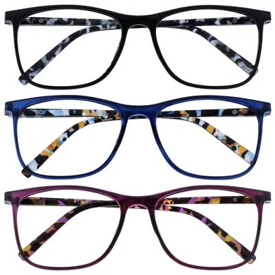 Produktbild von Lesebrille 3er Pack OPULIZE RRR66-135 +3.50 Schwarz Blau Lila Rechteckig