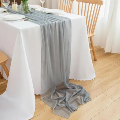 Immagine prodotto di Tovaglia da tavolo in chiffon, ideale per decorazioni di matrimonio, colore grigio, dimensioni 70 x 300 cm