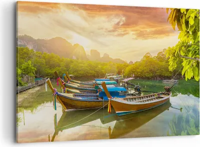 Produktbild von Bild auf Leinwand - Leinwandbild - Berge Boot Wasser - 120x80cm - Wand Bild - Wanddeko - Wandbilder - Leinwanddruck - Bilder - Kunstdruck - Wanddekoration - Leinwand bilder - Wandkunst - AA120x80-4003