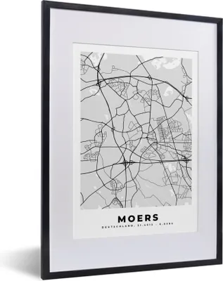 Produktbild von MuchoWow® Gerahmtes Poster Karte - Moers - Deutschland - Stadtplan - Karte 30x40 cm - Poster mit Schwarzem Bilderrahmen Wandposter Rahmen Foto Bilder - Wandposter Schlafzimmer