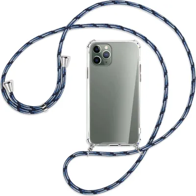Produktbild von Handykette Backcover-Schutzhülle mit Band (Metall silberfarben) für Apple iPhone 11 Pro - Blautöne