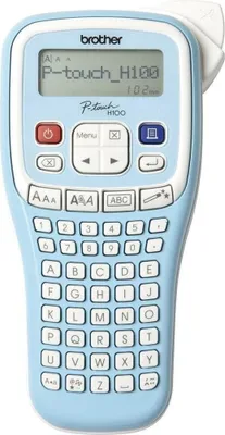 A light blue Brother P-Touch H100LB label maker is shown against a white background.