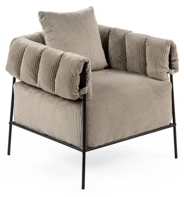 Cord-Fauteuil mit dickem Kissen, taupe, 82x76x72,5 cm