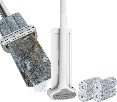Obrázek produktu pro Sada mopů z mikrovlákna - 360° rotační mop pro suché i mokré čištění - Se 4 omyvatelnými podložkami - Na dřevěné, dlaždicové a tvrdé podlahy