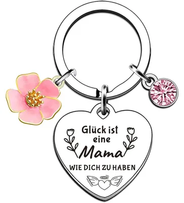 Productafbeelding van Sleutelhanger in de vorm van een hart, gemaakt van roestvrij staal, met de gravure "Geluk is een moeder zoals jij te hebben". Roze diamanten hanger, cadeauverpakking
