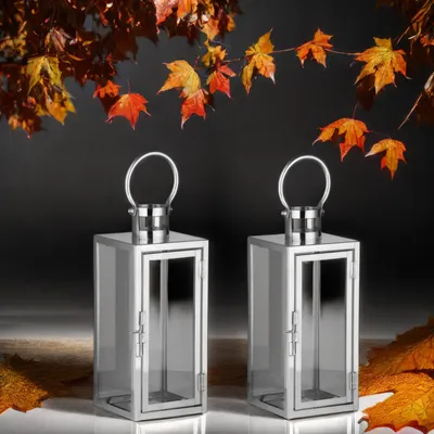 Produktbild von 2er-Set MARRAKESCH Laterne aus rostfreiem Edelstahl und Glas, Modell "Marra", klar, 30 cm | Orientalische Windlaterne | Marokkanische Glaslaterne für den Innenbereich | Marokkanische Windlaterne für den Garten, Gartenlaterne