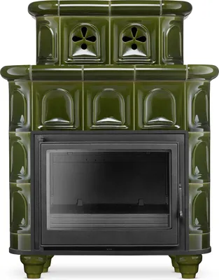 Produktbild von Traditioneller Kaminofen Kachelofen Hellbrunn – klassisch, effizient, leistungsstark 11,9 kW BIMSCHV2 Gusseiserner Einsatz grün