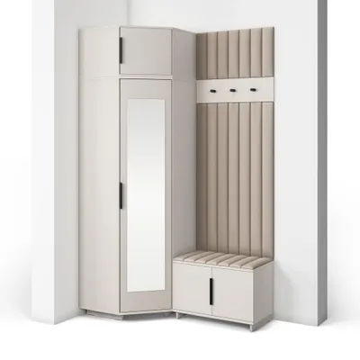 Produktbild von Garderoben-Set Napoli Version 22: Eckschrank mit Polsterpaneelen, Schuhschrank Flur und Eingangsbereich (Cashmere/Trinity 03)