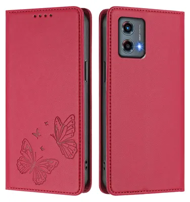 Produktbild von Lederhülle für Motorola Moto G 5G 2023, Schmetterling Prägung Leder Brieftasche Schutzhülle mit Ständer Rot
