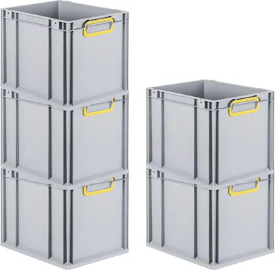 Produktbild von SparSet 5x Eurobox NextGen Color | HxBxT 32x30x40cm | 30 Liter | Griffe gelb geschlossen | Glatter Boden | Grau | Eurobehälter, Transportbox, Transportbehälter, Stapelbehälter