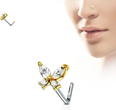 Produktbild von Nasenpiercing Stecker Schmetterling mit Zirkonia Gold/Klar