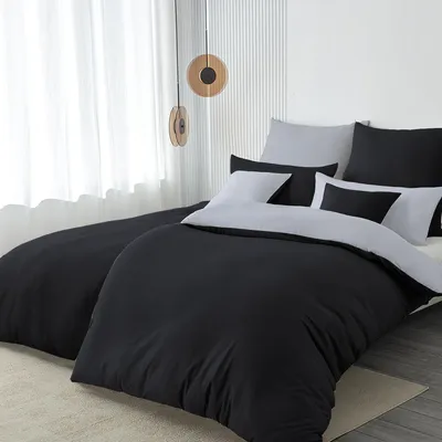 Produktbild von Bettwäsche Set 135x200 4-teilig Schwarz/Grau Microfaser