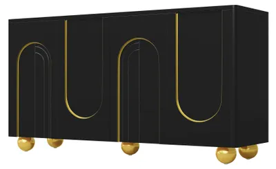 Obrázok produktu pre Komoda "Noir" s 4 dvierkami, textúrovaný povrch, zlaté detaily, rozmer 140x40x74 cm