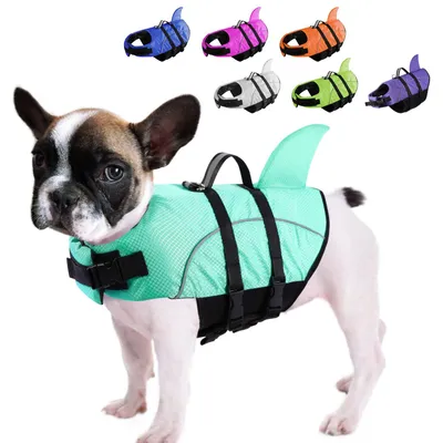 Hunde-Schwimmweste mit Hai-Flosse, hoher Auftrieb, Hellblau, M