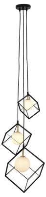 Produktbild von Pendelleuchte - 3 flg. Pendelleuchte "CADRE" H: 147cm, Hängelampe im Industrial Style, ausMetall und Glas in schwarz, 147 cm hoch, Maße 40 x 40 cm, G9-Fassung