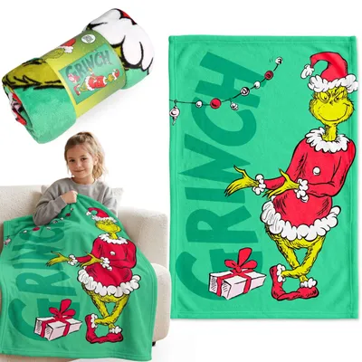 Produktbild von Grinch Weihnachtliche WEICHE FLEECEDECKE, grüne Kuscheldecke 100x150 cm,