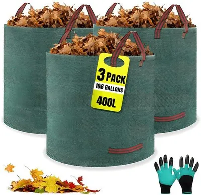 Immagine prodotto di Sacchi per rifiuti da giardino impermeabili 3x400 L, con guanti, 4 manici, resistenti