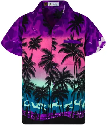 Produktbild von King Kameha Hawaiihemd "Beach Eclectic" in Violett Herren Hawaii-Hemd Kurzarm Front-Tasche Stylish