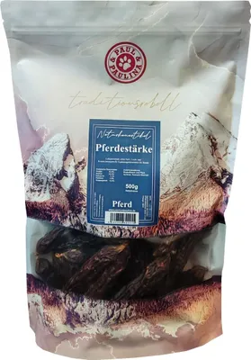Produktbild von Paul & Paulina getrocknete Pferdewurst 500g "Pferdestärke"  Muskelfleisch vom Pferd, Aprikose, Rosmarin für Hunde