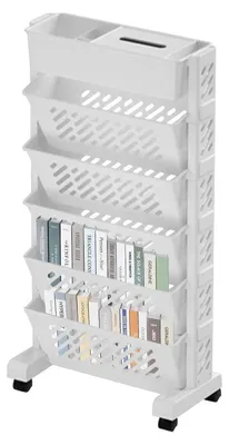 Immagine prodotto di Libreria mobile su ruote, con 5/6 ripiani, in plastica, carrello portante con spazio di stoccaggio