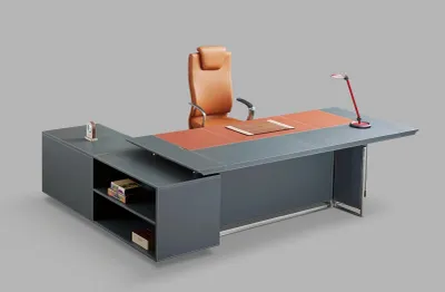 Produktbild von Moderner Eckschreibtisch aus MDF und Glas in neutraler Farbe