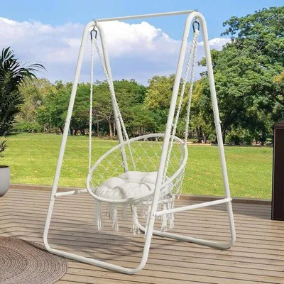 Image de Support pour rideaux pour le salon, la chambre, la terrasse, le jardin et l'extérieur - 85 x 92 x 153 cm - Capacité de charge de 100 kg - Acier - Blanc