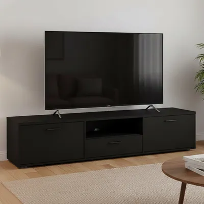 Image de Giaele - Meuble TV, 177x40x38h cm Noir, un Tiroir