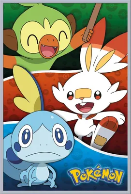 Immagine prodotto di Pokémon - Poster - Pokémon - Pokémon iniziali della regione di Galar + cornice a incastro, Shinsuke® Maxi in plastica argento, lastra in acrilico