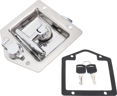 Immagine prodotto di Serratura per cassetta degli attrezzi con impugnatura a T, 12,4 x 12,4 cm, acciaio inox lucidato, serratura per cassetta degli attrezzi per camper con guarnizione a chiave per roulotte e camion
