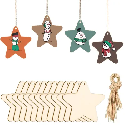 Productafbeelding van 50 stuks kerstboomversiering, houten hangers met koord, handgemaakt voor kerstdecoratie