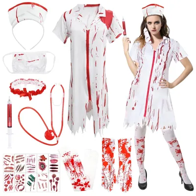 Produktbild von Halloween-Kostüm für Damen – Zombie-Krankenschwester-Set – 9-teilig