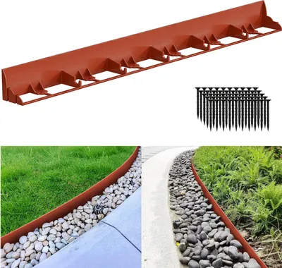 Produktbild von Izrielar 60m Flexible Rasenkante aus Kunststoff zur Verankerung Beetumrandung Beeteinfassungen Mähkante Pflasterkante Braun mit 250 Erdanker
