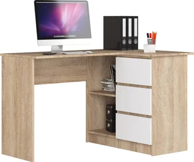 Immagine prodotto di Scrivania ad angolo AKORD B16 destra rovere Sonoma fronte bianco L124 x H77 x P85 cm