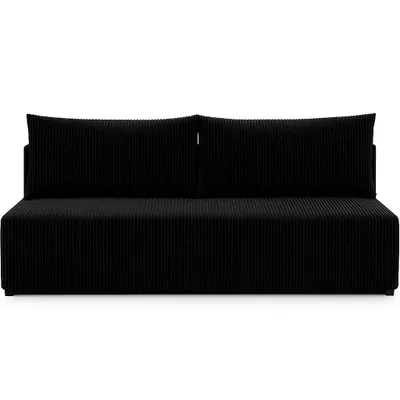 Image de Sofello Petit canapé-lit LUNO noir – Canapé moderne en velours côtelé pour votre salon, surface de couchage : 204 × 144 cm