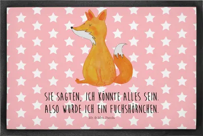 Produktbild von Mr. & Mrs. Panda Schmutzfangmatte Einhorn Fuchs 50 x 75 cm - Rot Pastell - Geschenk, Sauberlaufmatte, Unicorns, Einhörner, Fuchshörnchen, Schmutzmatte, Unicorn, fußmatte
