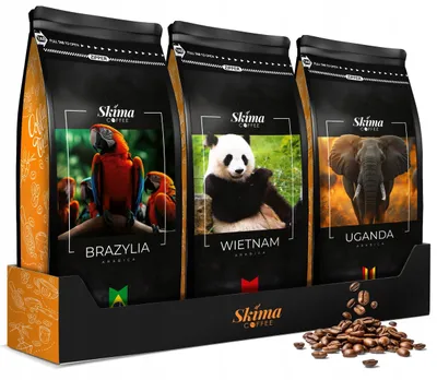 Immagine prodotto di Caffè in grani 3 x 1 kg BRASILE/VIETNAM/UGANDA 100% Arabica appena tostato + sottobicchiere