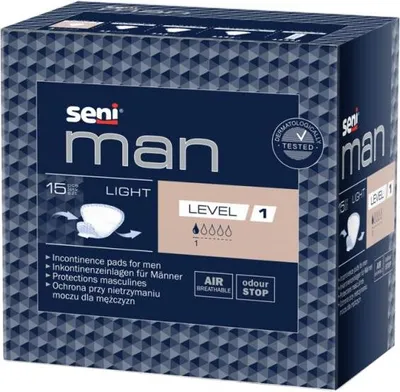 A product box for incontinence pads for men.