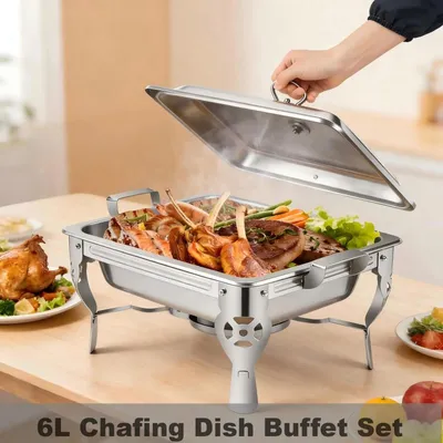 Produktbild von Buffetwärmer - Rechteckiges Chafing Dish Set 6 l - Edelstahl - Speisenwärmer Für Buffet - Catering Gastronomie - Silber