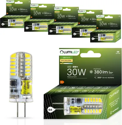 Produktbild von LUMILED LED Lampen G4 6er Set Leuchtmittel 4W = 30W 3000K Warmweiß 380lm 360° 12V AC/DC Mini kleine Birne Energiesparende kein Flackern SMD